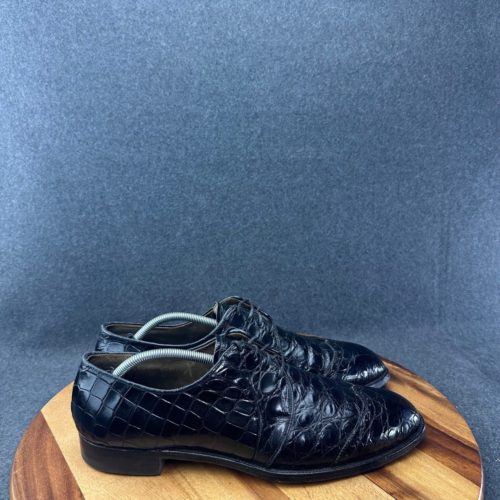Vtg Footjoy Bootmakers Black Genuine Alligator Wing-Tip Dress Shoes Mens 13AA