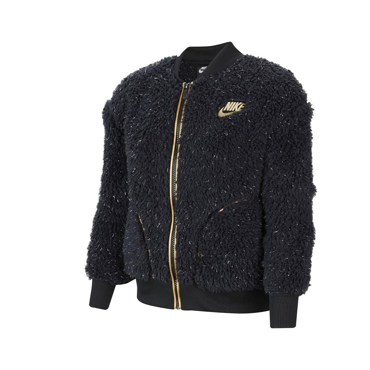 Nike Kids\' Girls Full-Zip Sherpa Jacket CU8567-010 Black/Rose Gold SZ S-XL New Nike Kids\' Girls Full-Zip Sherpa Jacket CU8567-010 Black/Rose Gold SZ S-XL New