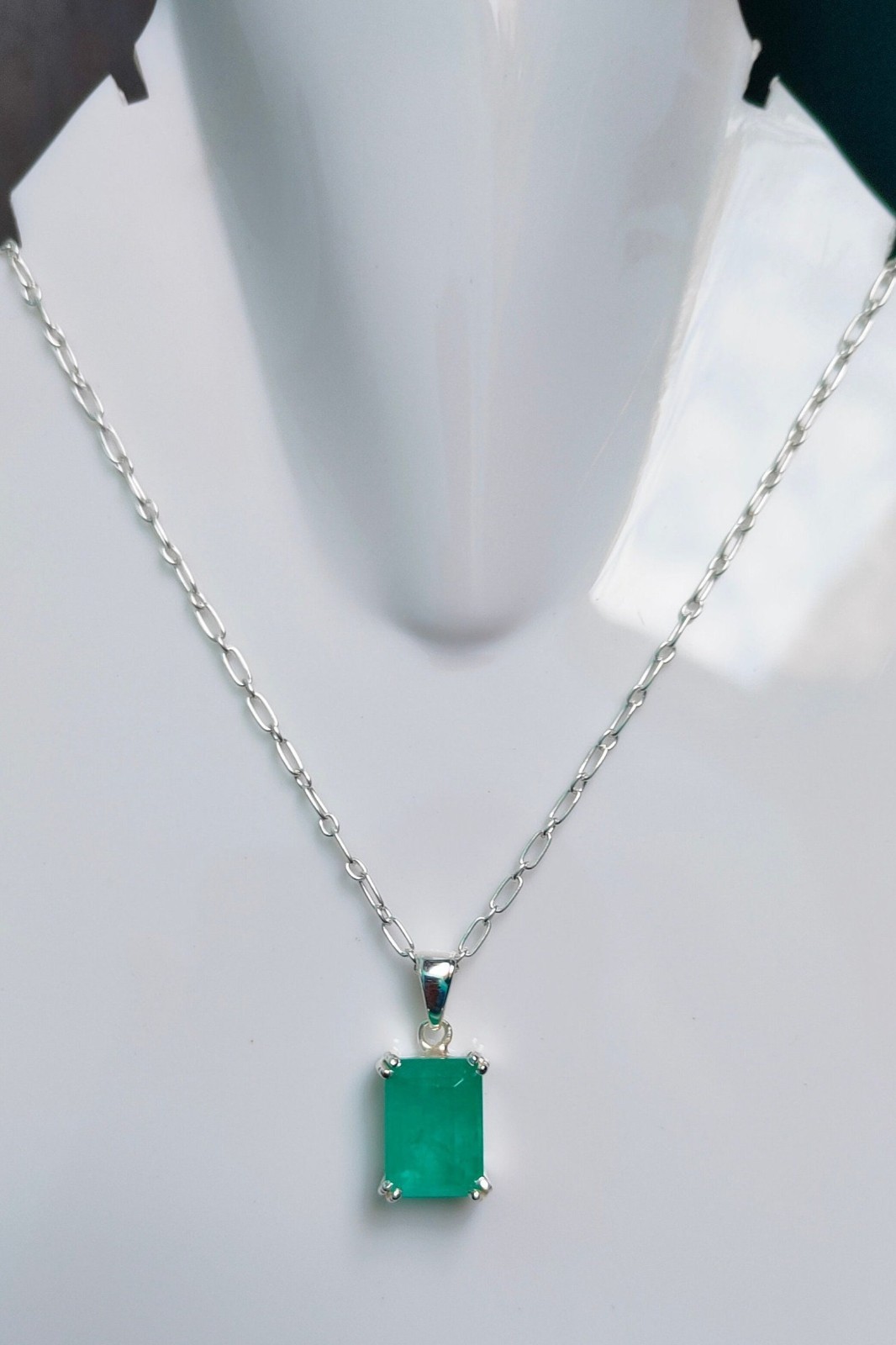 14x10 MM Certified Natural Green Emerald Cut 925 Silver Pendant Loose Gemstone