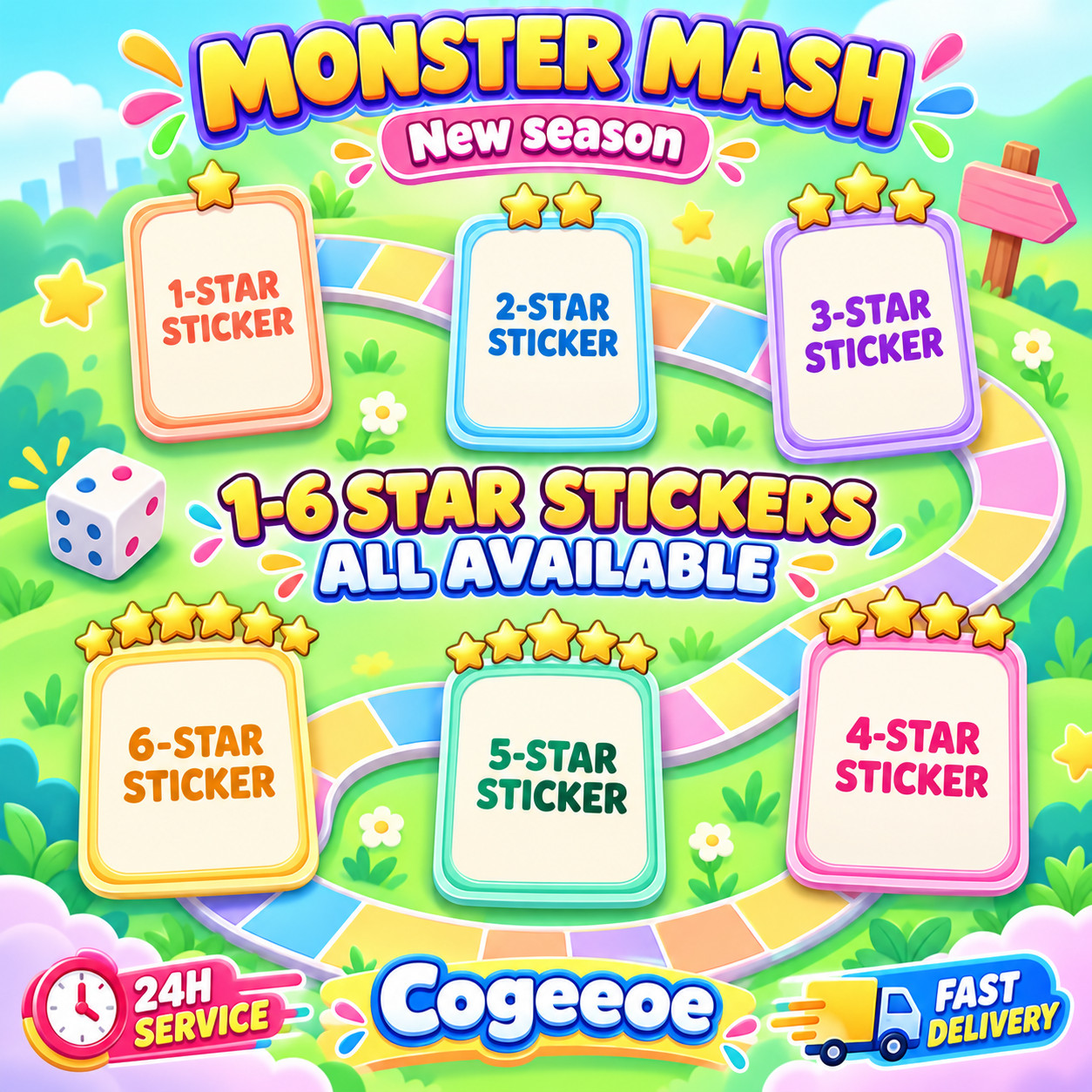 ⭐Monster Mash Album Mono-poly Go 1-6⭐Stickers Partner Event Slot Golden Blitz