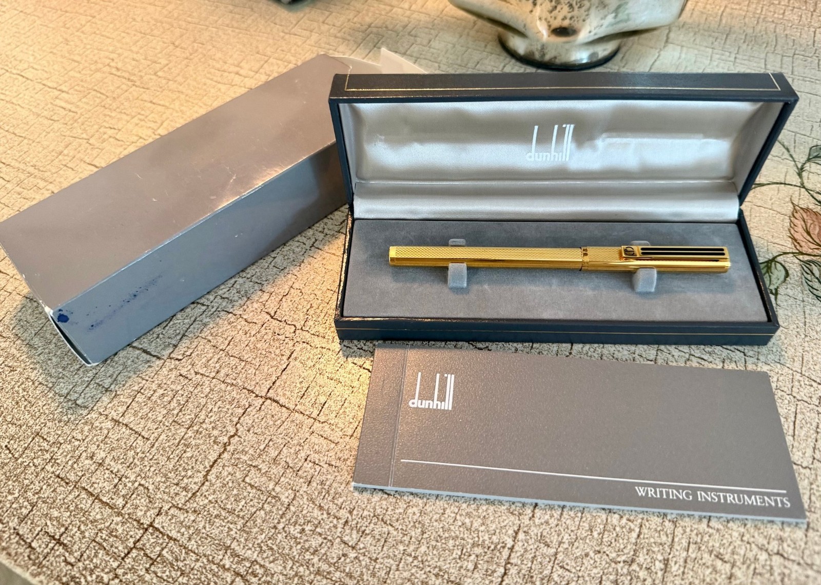 Rare Dunhill Gemline Rollerball Pen Gold Barleycorn Made In England Double Strip