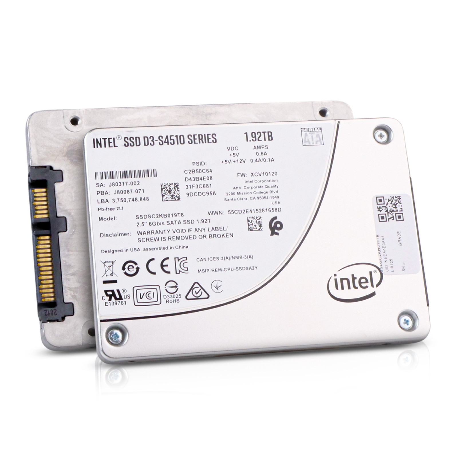 Intel D3-S4510 1.92TB SSDSC2KB019T8 SATA 6Gb/s 3D TLC 2 DWPD 2.5\