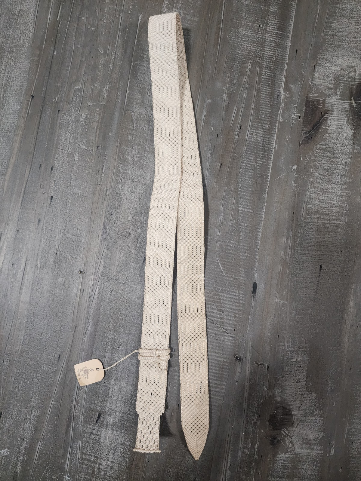 Vtg 1940s Native Handicrafts of Puerto Rico Macrame Belt Cream WWII Geometric
