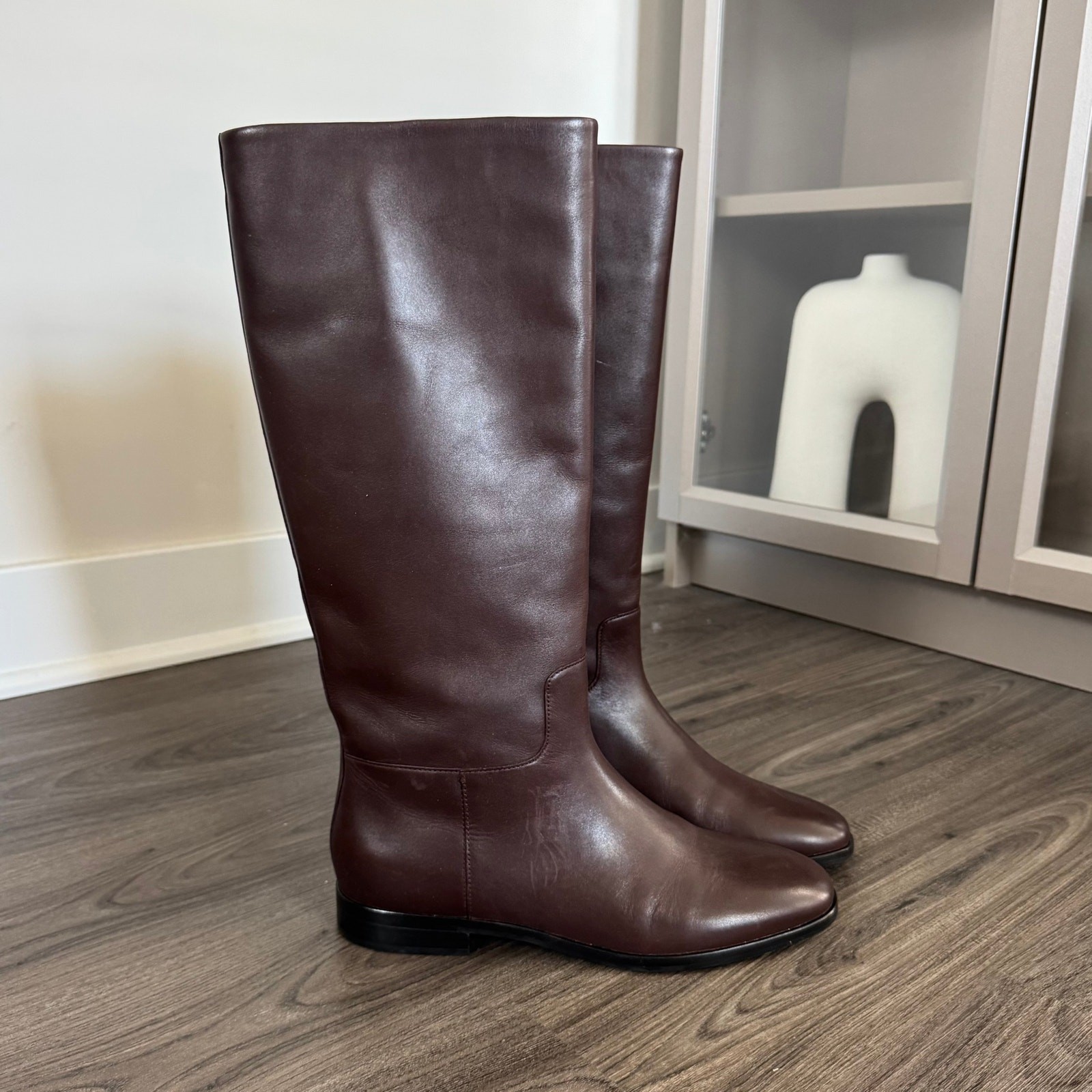 Vince Margaret Ganche Brown Leather Knee High Boots 39 NEW Almond Toe Block Heel Vince Margaret Ganche Brown Leather Knee High Boots 39 NEW Almond Toe Block Heel