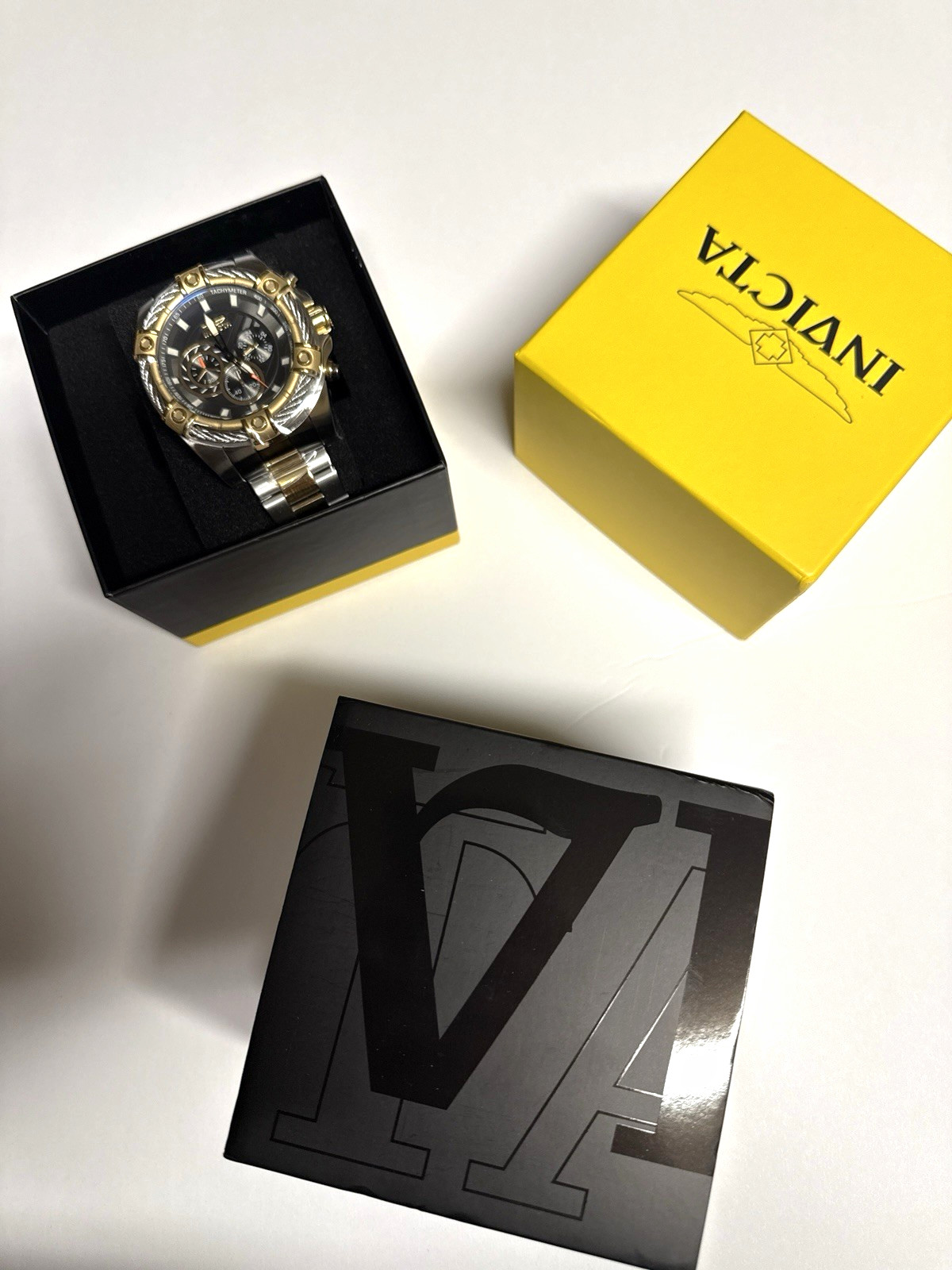 Invicta Bolt Ace Me’s Watch 52mm Gold, Steel, Black Dial w/ Box Quartz movement