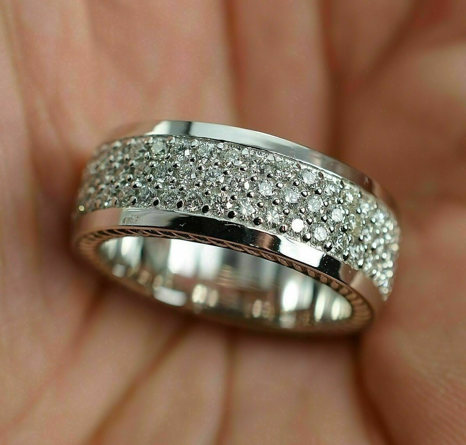 2Ct Moissanite Cut Men\'s Wedding Engagement Band Ring 14K White Gold Plated