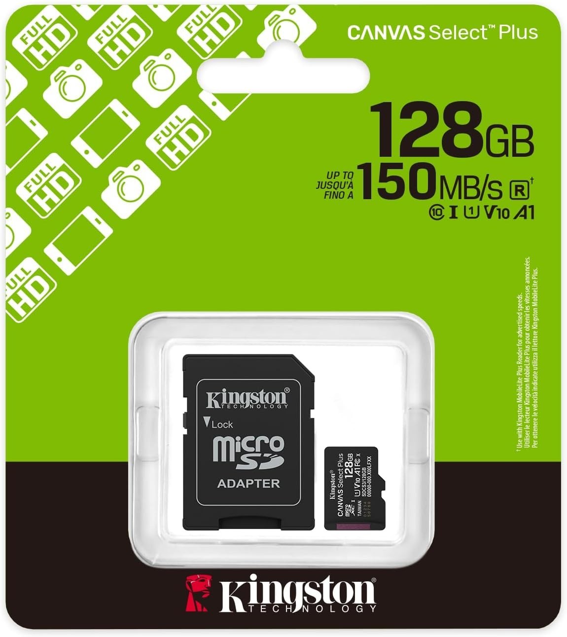 Kingston Canvas Select Plus 128GB microSD Card Up to 150MB/s  Class 10 SDCS3/128