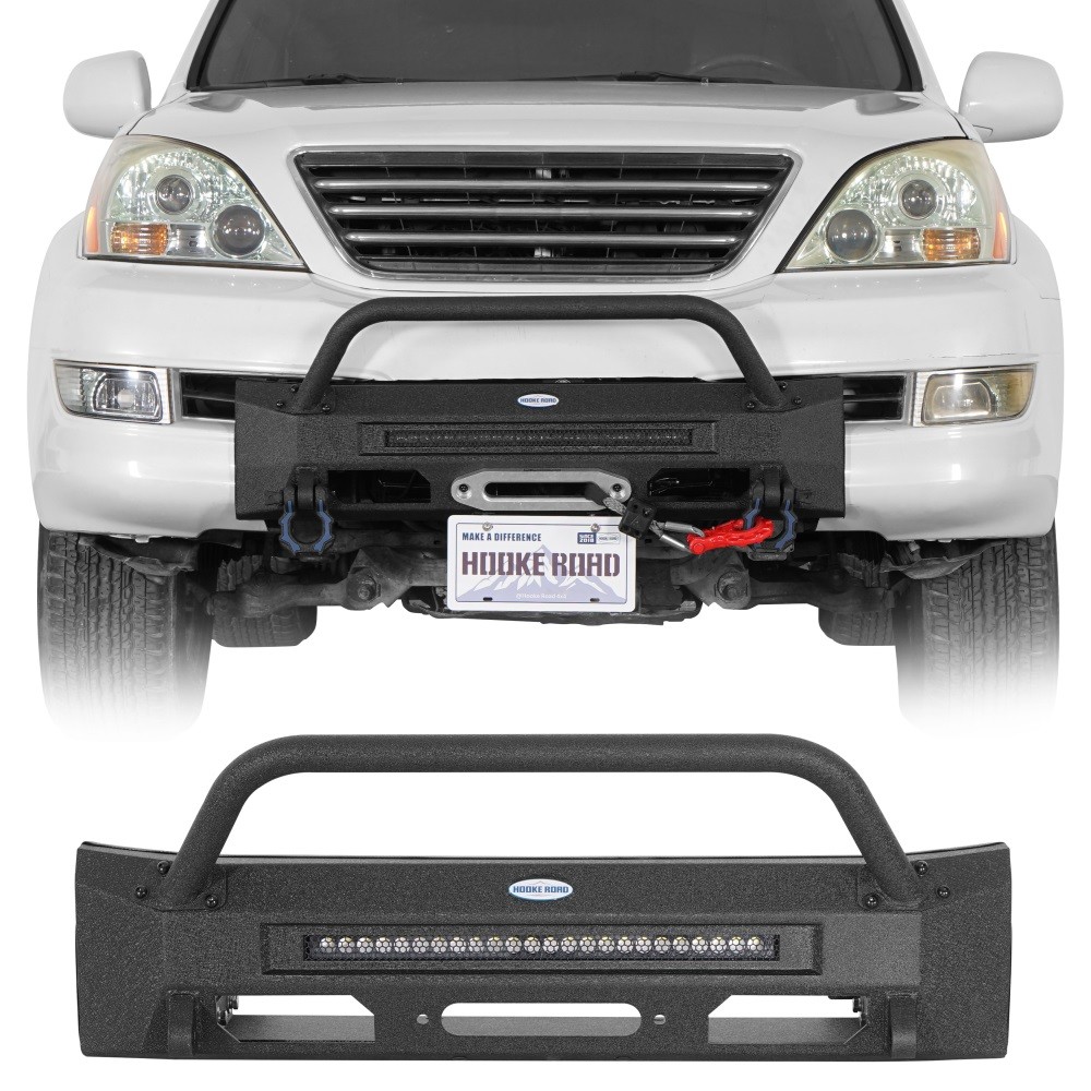 Stubby Steel Front Bumper w/ Winch Plate & Light Bar Fit 2003-2009 Lexus GX470