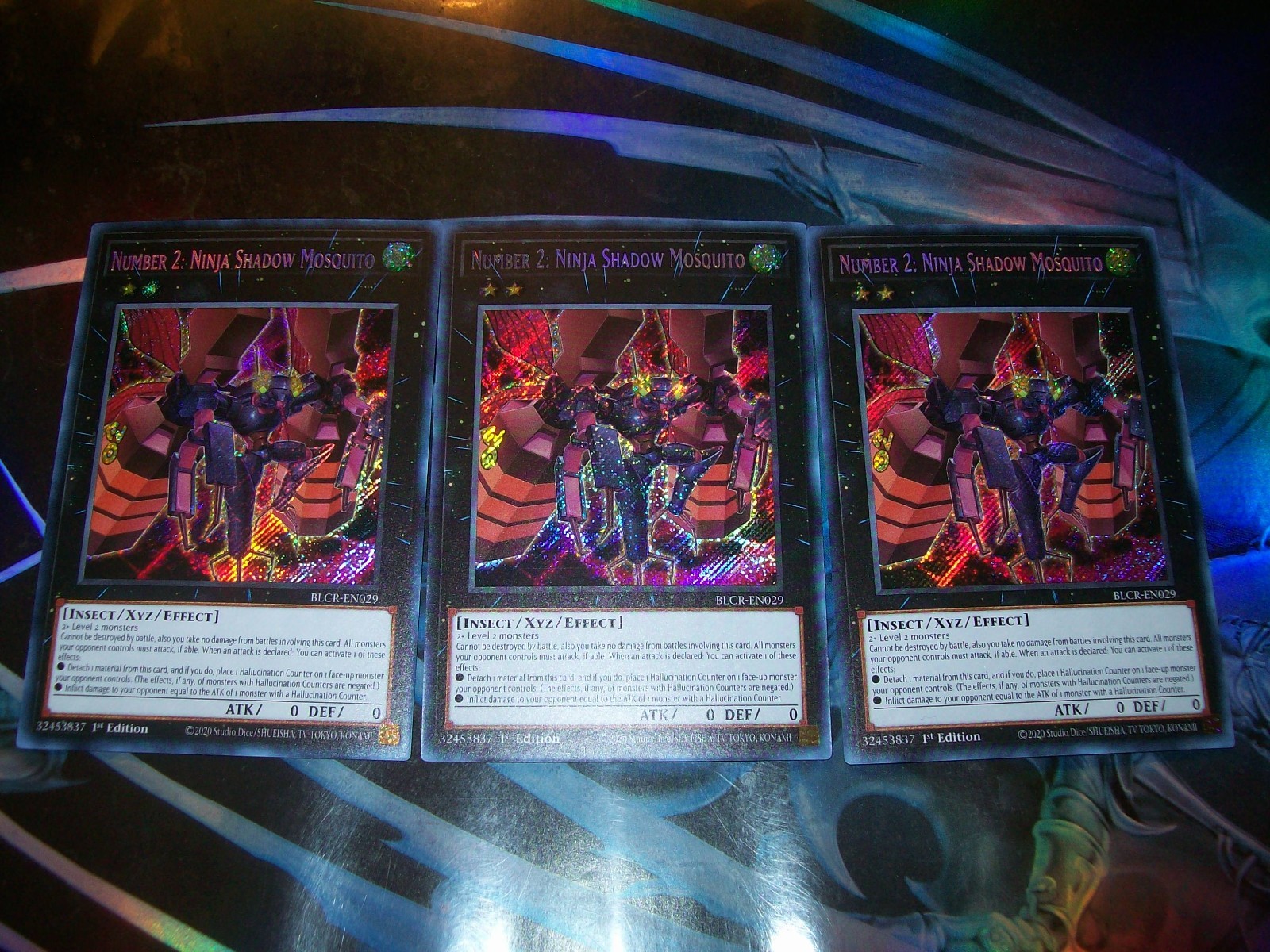 3x Number 2: Ninja Shadow Mosquito 1st Edition Secret Rare BLCR-EN029 Yu-Gi-Oh