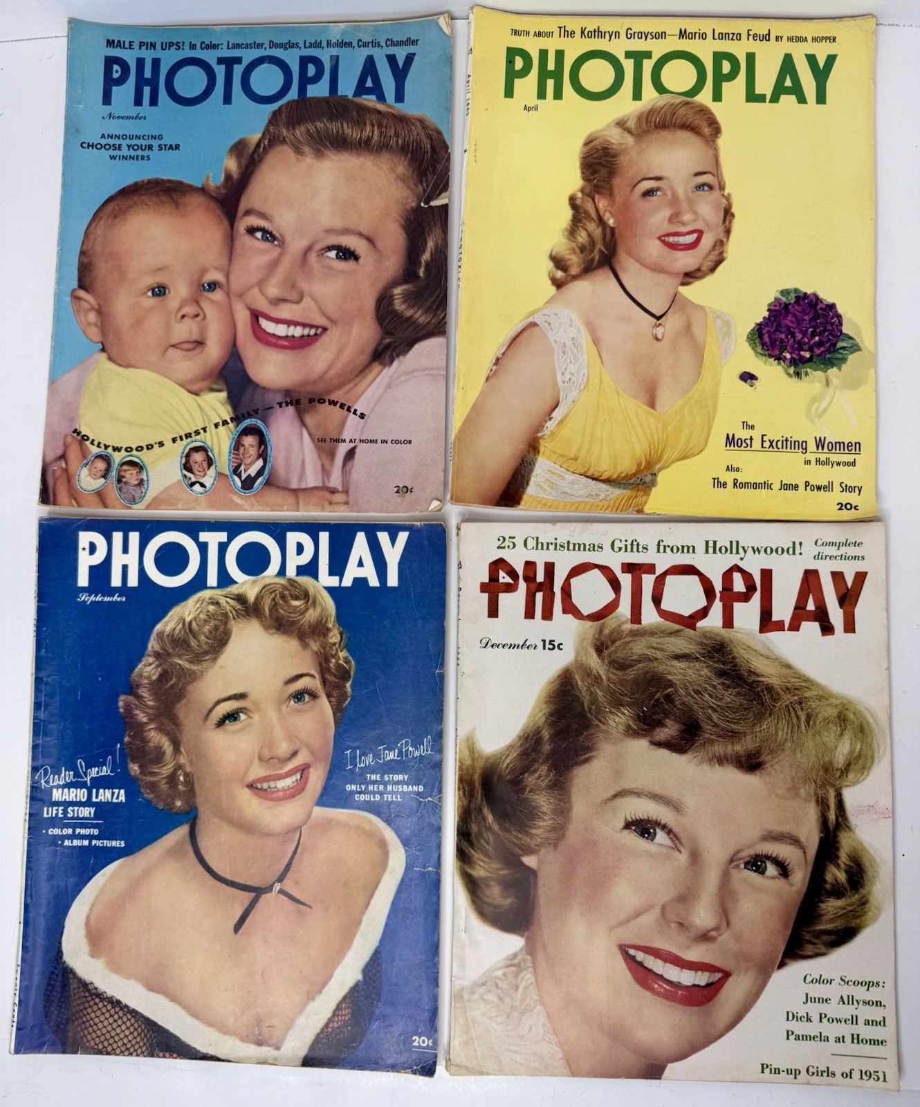 (4) Vintage 1950s Photoplay Hollywood Jane Powell Pin Up Gossip Tabloid Magazine
