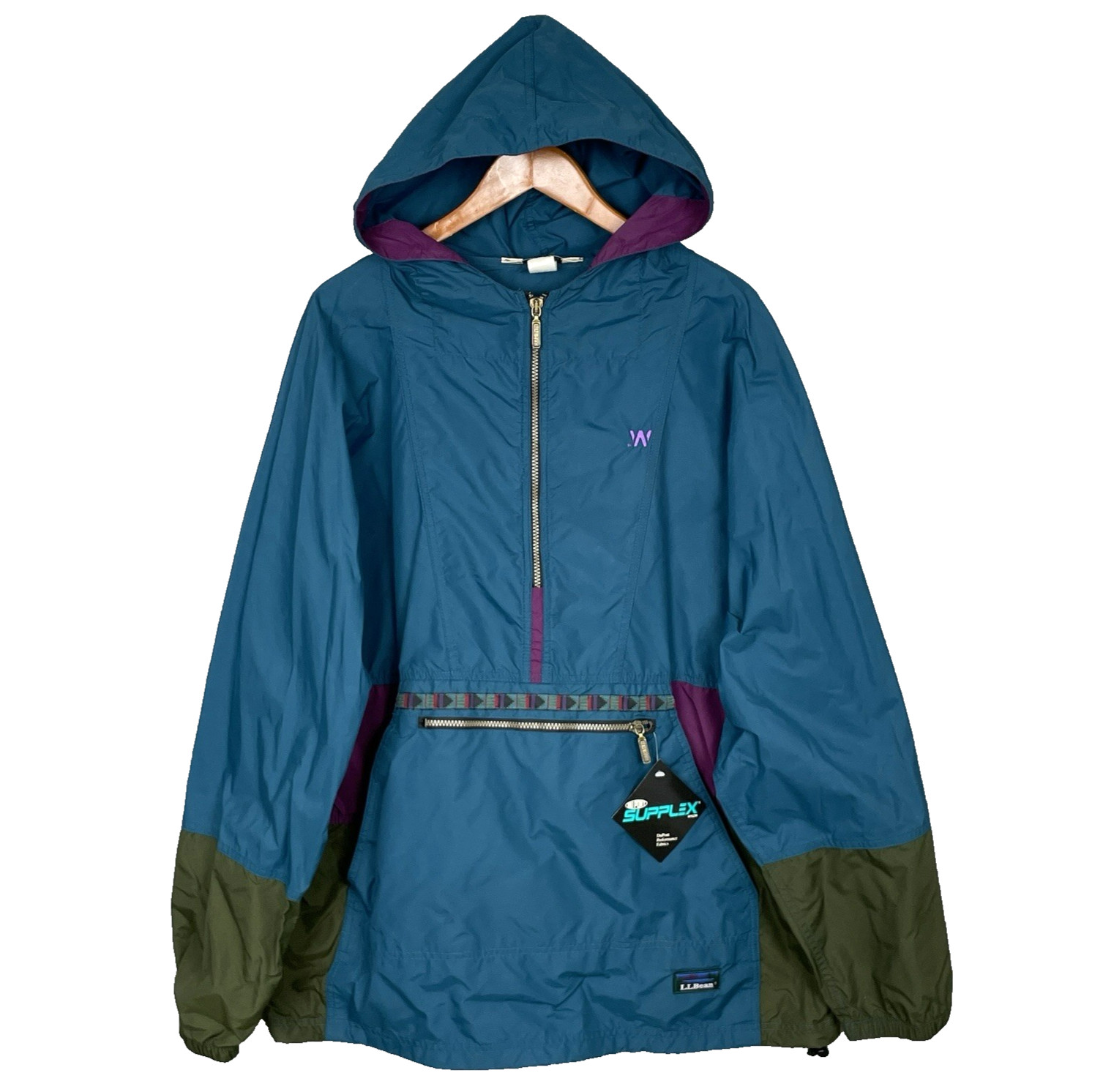 VTG LL Bean Embroidered Trim Pullover Anorak Jacket Mens XL Teal Hood Outdoor VTG LL Bean Embroidered Trim Pullover Anorak Jacket Mens XL Teal Hood Outdoor