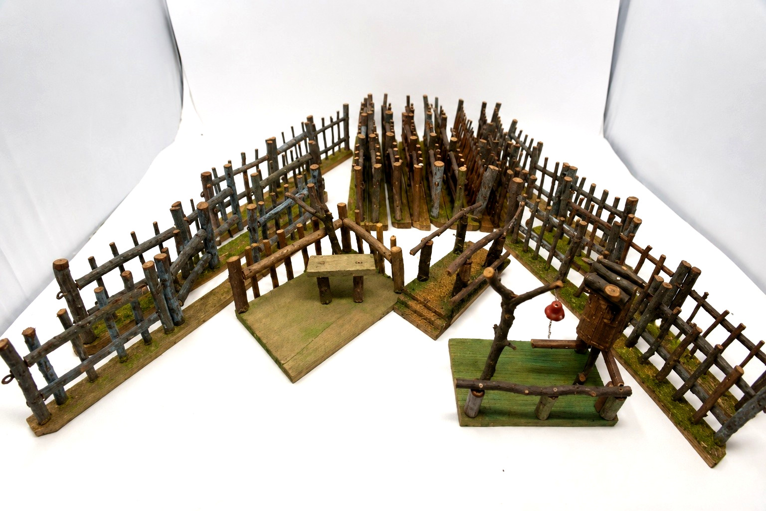 Vintage German Putz Farm Fence 18pc Twig Wood Village Scenery Germany large lot