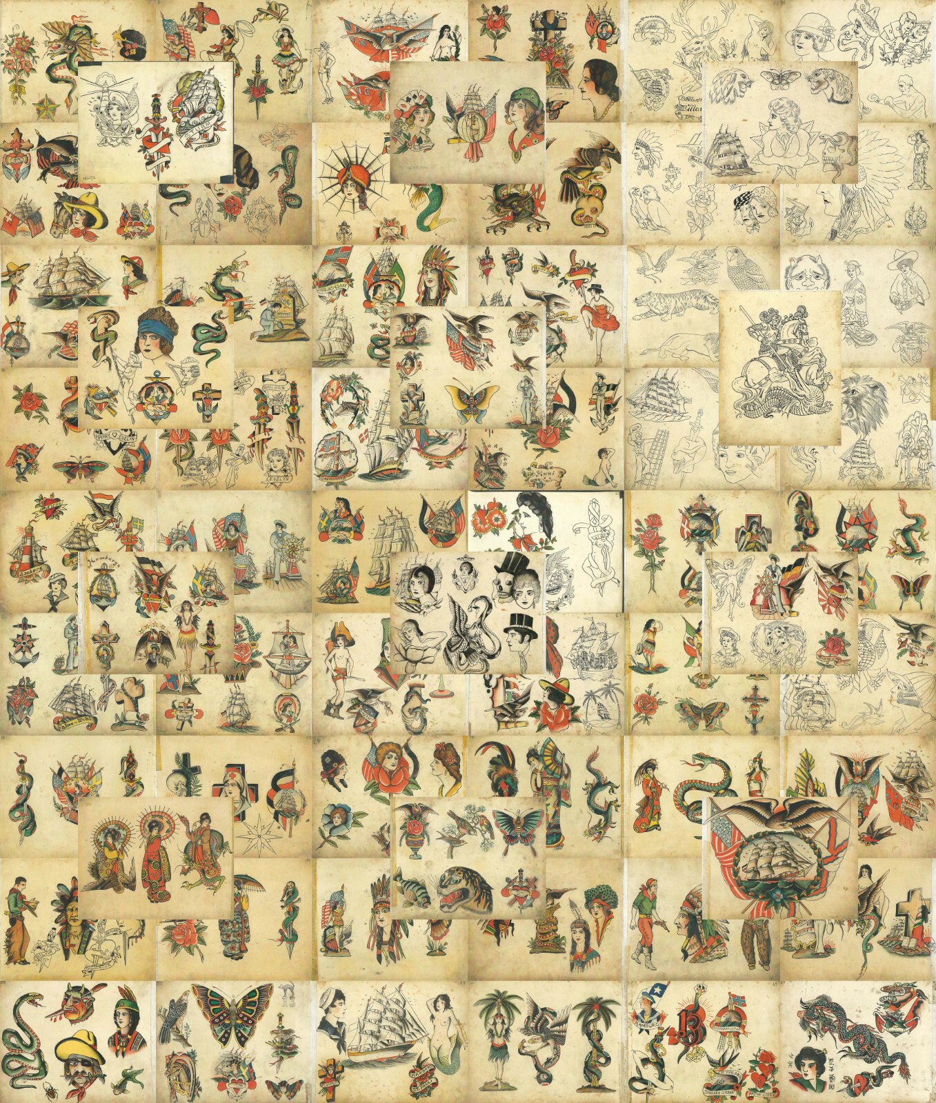 Christian Warlich Traditional Vintage Style Sailor Tattoo Flash 66 Sheets 11x14\