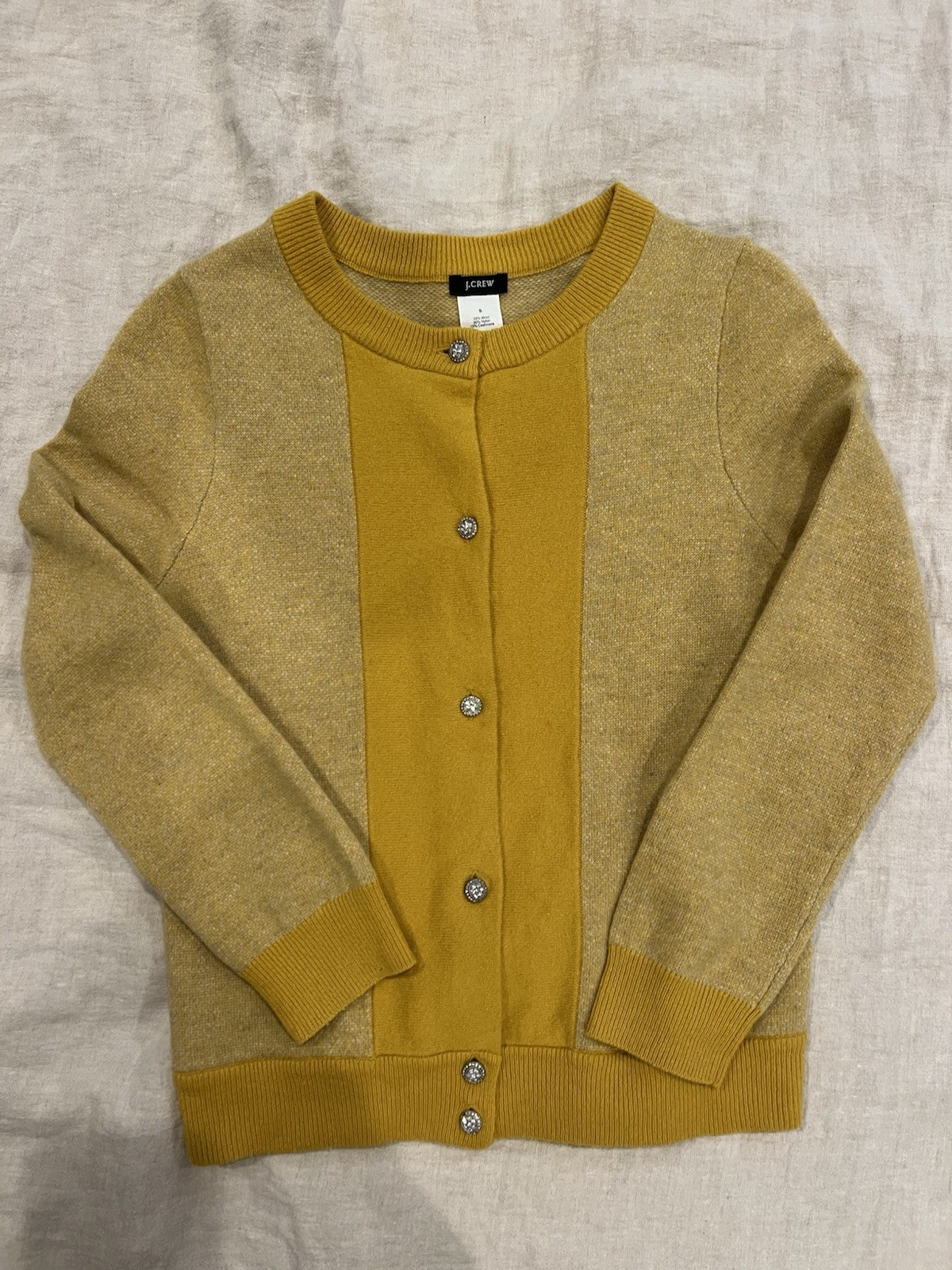 VTG 2008 J.Crew Colorblock Cardigan Small Wool Cashmere Rhinestone Button 96233