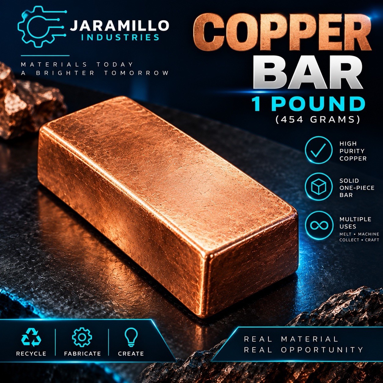 1 lb+ Hand Poured .999 Pure Copper Bar Ingots