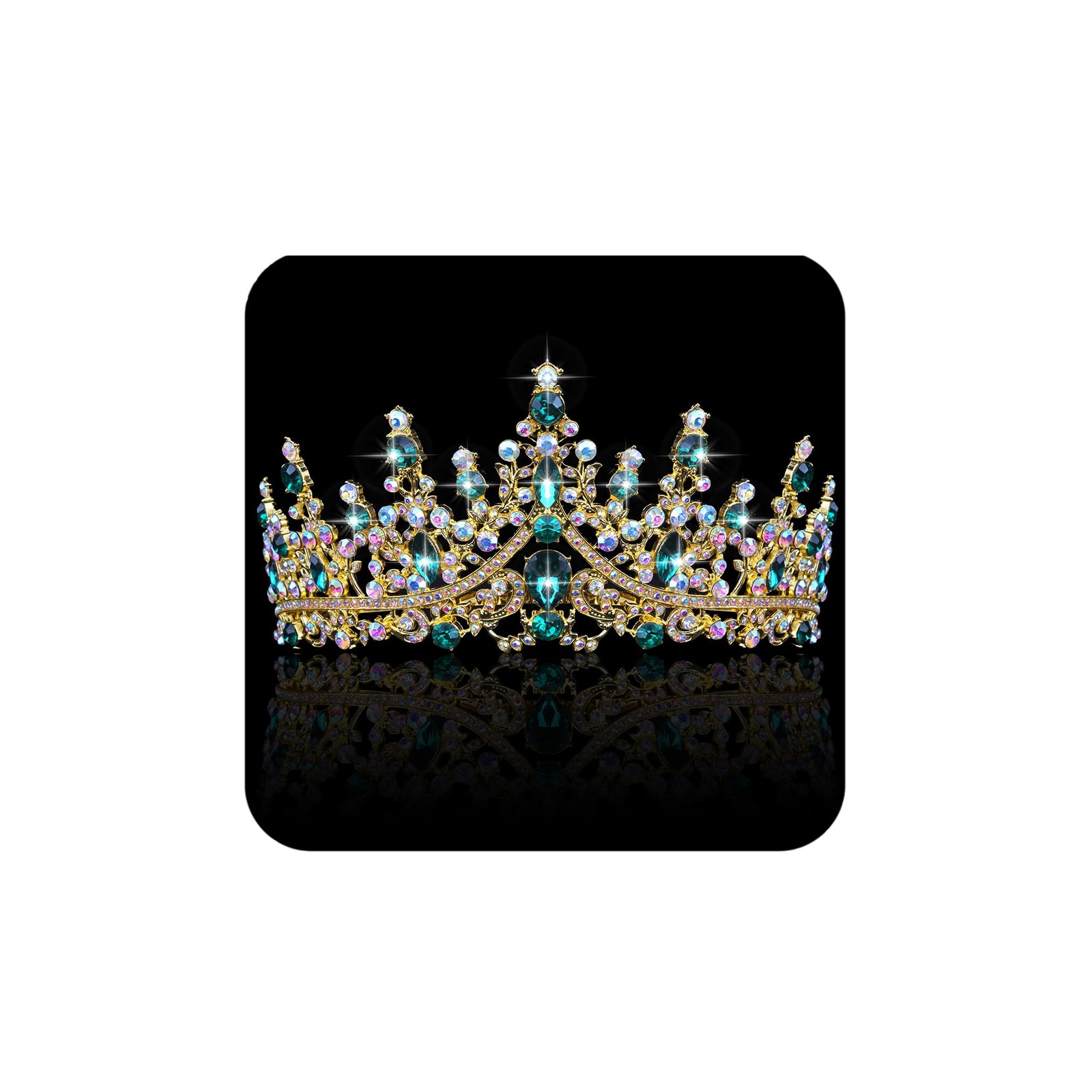 COCIDE Green Tiaras for Women Crowns Emerald 1Pcs, V2,Green&Gold