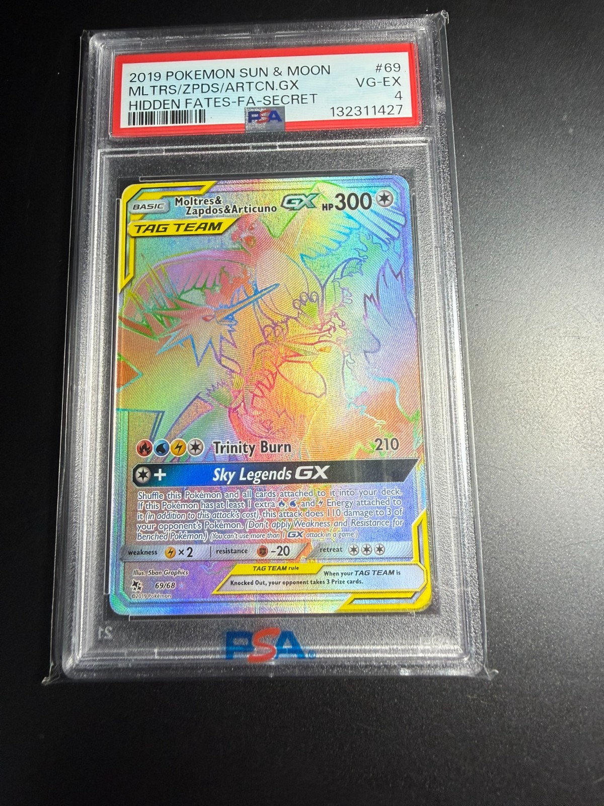 2019 Pokémon Moltres & Zapdos & Articuno GX  (Secret) #69/68 Hidden Fates Holo