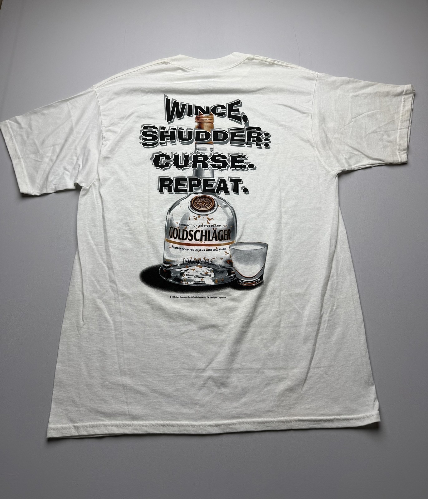 Vintage Goldschlager Shirt Mens XL White Liquor Graphic Tee Tultex 1997 VTG