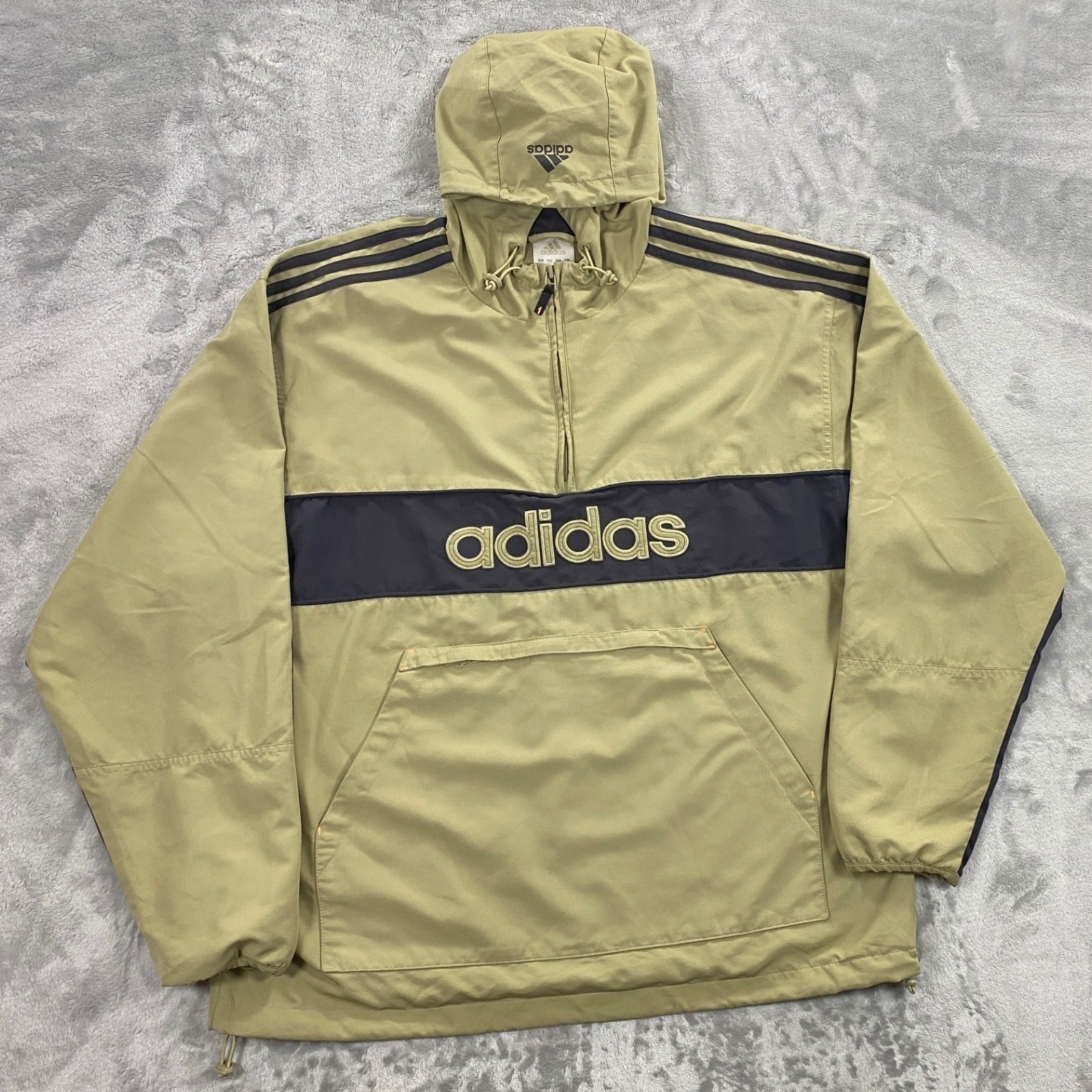 Vintage 00s Adidas Hooded Anorak Windbreaker Jacket Men L Tan Relaxed Streetwear Vintage 00s Adidas Hooded Anorak Windbreaker Jacket Men L Tan Relaxed Streetwear