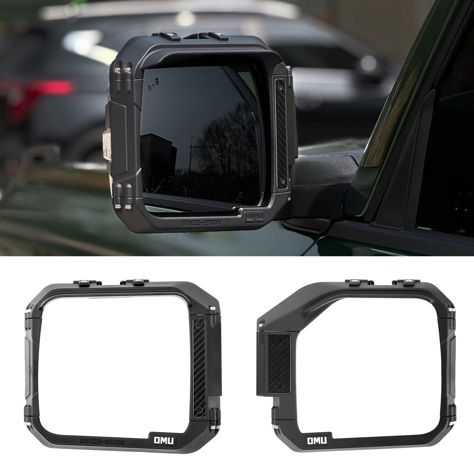 For Ford Bronco 2021+ Aluminum Rear View Mirror Shield Rainproof Frame OMU 2PCS