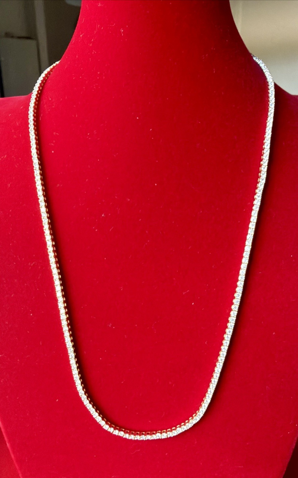 2-mm, 20inches , 7.2ctw VVS Moissanite Tennis Chain Necklace 925 gold plated 2-mm, 20inches , 7.2ctw VVS Moissanite Tennis Chain Necklace 925 gold plated