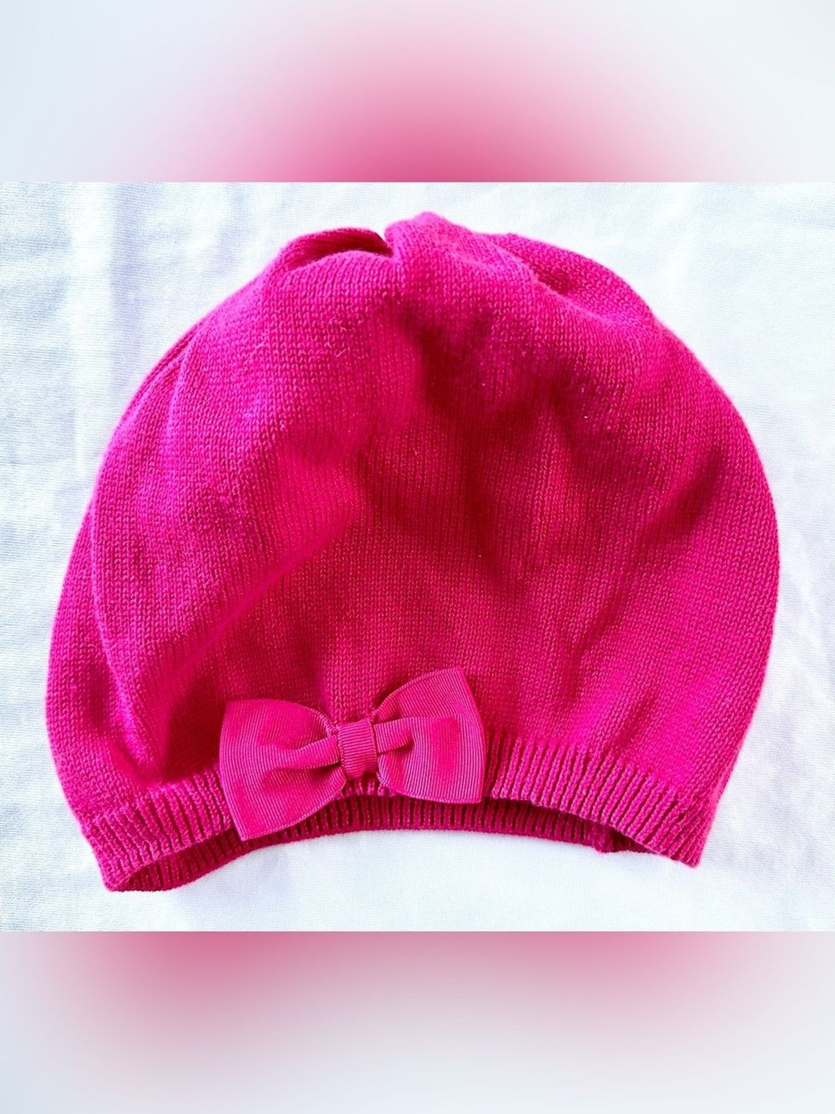 Gymboree Girls Knit Beanie Hat Size 4T–5T Pink Bow Accent Soft Stretch