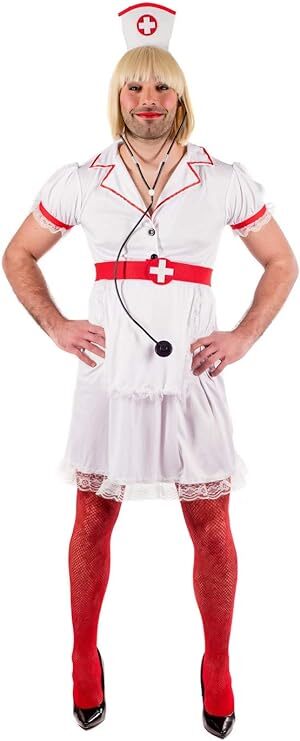 Mens Naughty Nurse Costume M L XL Adult Male Funny Bachelor Drag Party Dress
