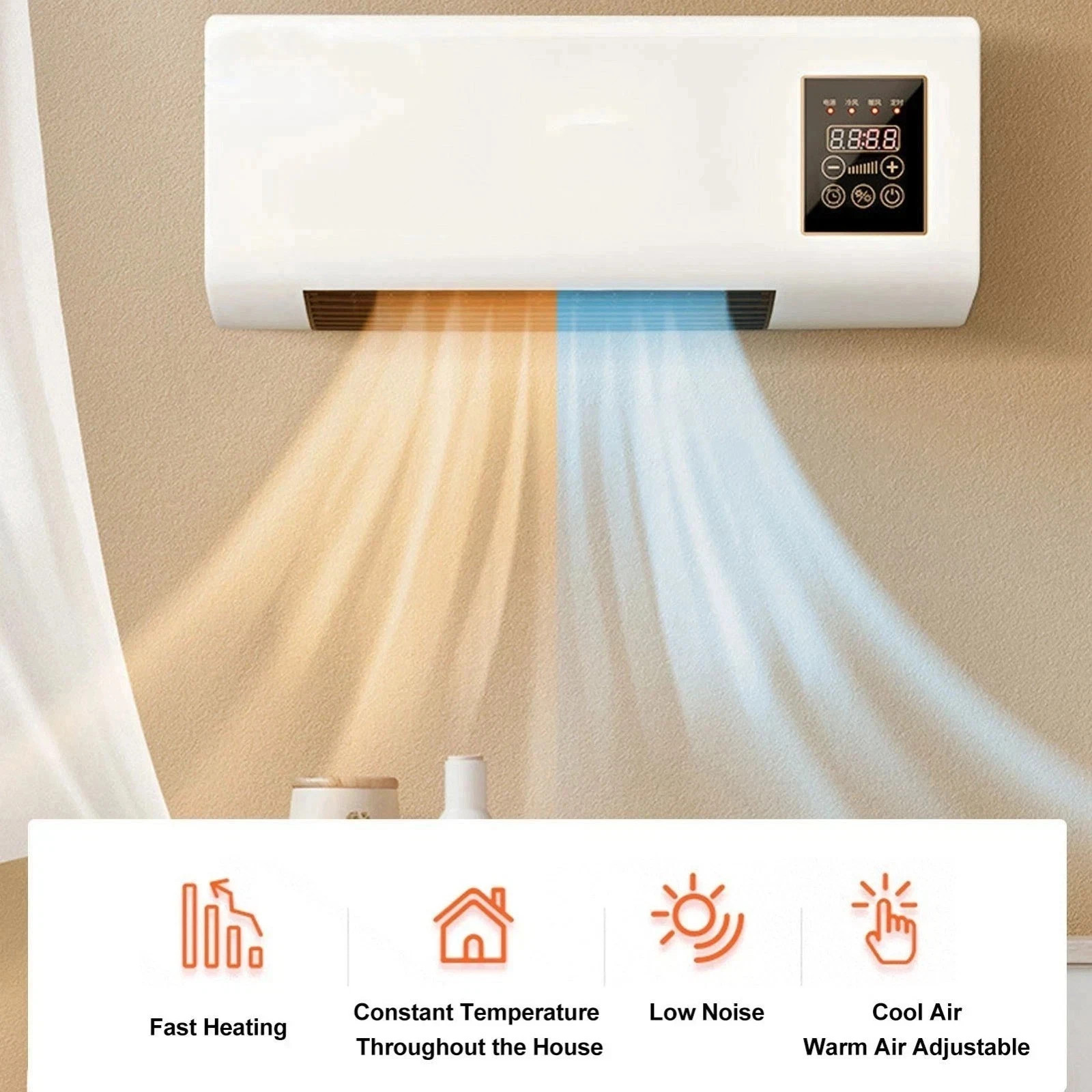 2-in-1 Portable Air Conditioner Heater Cooling Fan Wall Mounted AC RV Home