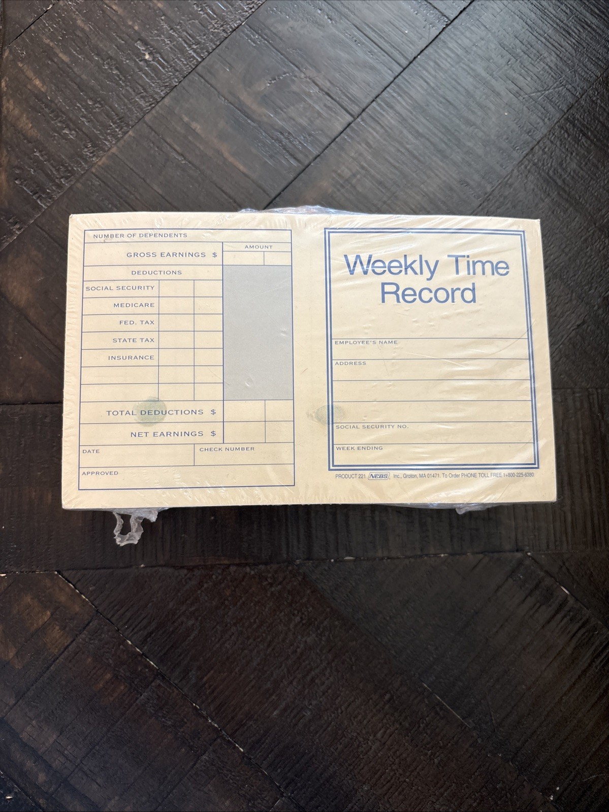 221 NEBS Pocket Size Weekly Time Records 7 x 4 1/4\