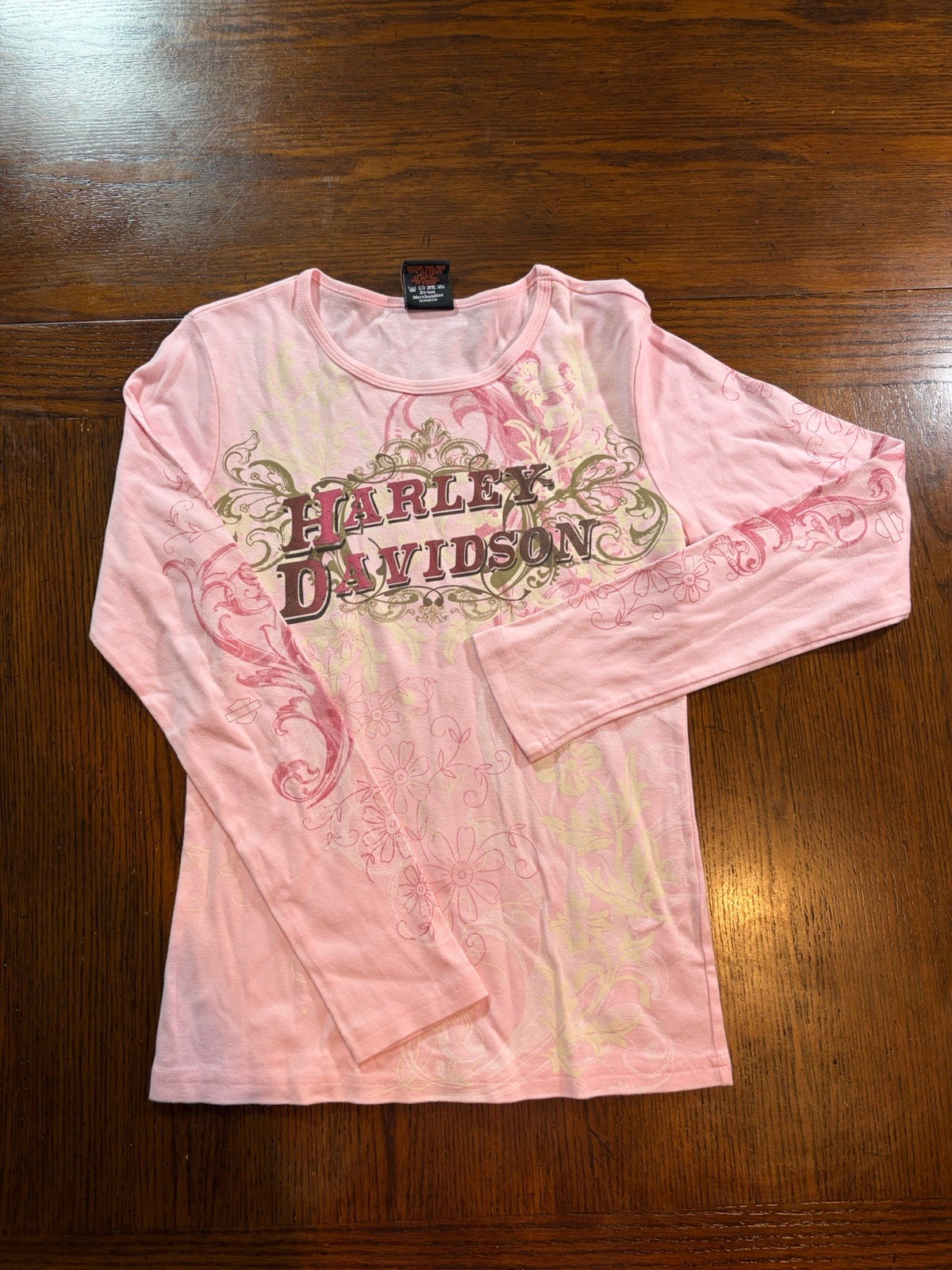 Vintage Harley Davidson Retro Long Sleeve Pink. Y2K Floral Style. Medium.