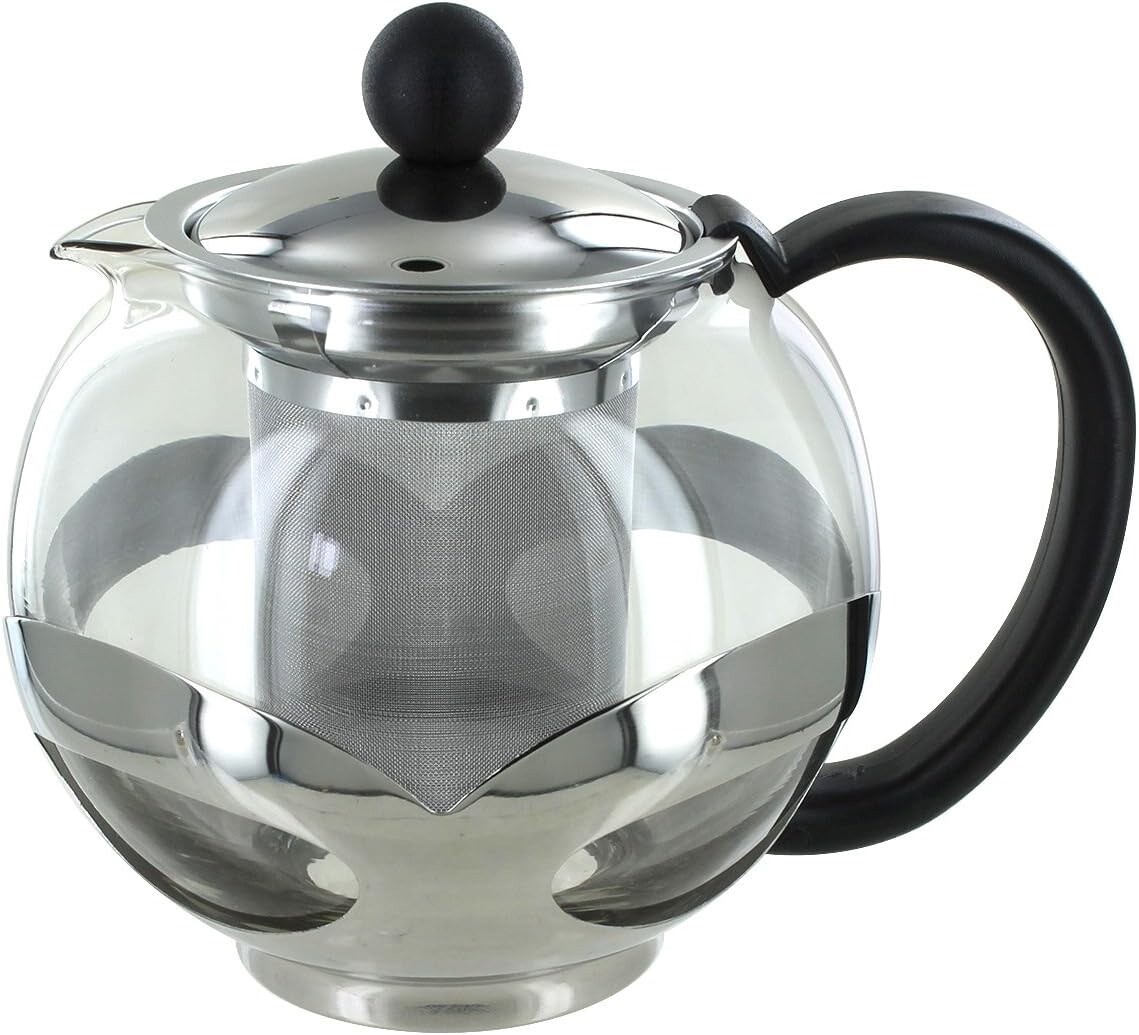 Stainless Steel Glass Teapot with Filter Dishwasher Safe 750ml NEW IN BOX