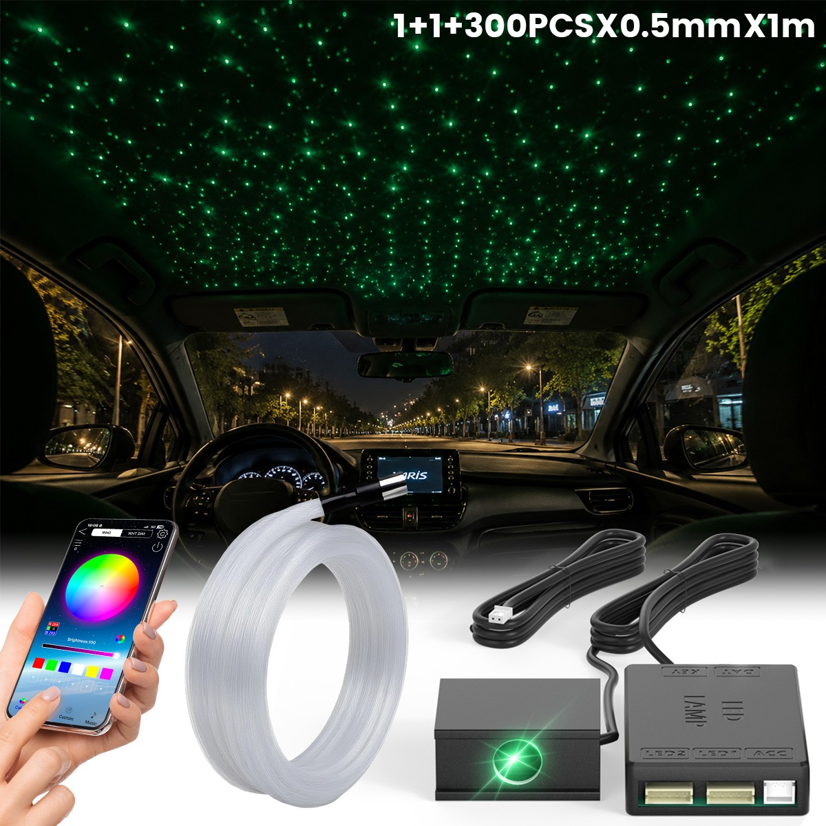 1/2/4-Split Car Headliner Star Light kit 16W 300-1200Pcs Fiber Optic kit RGBW