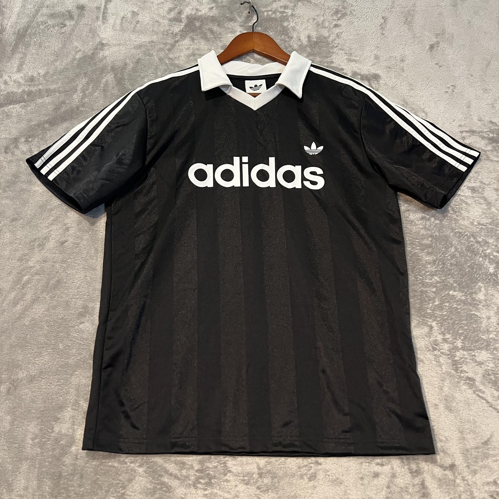 Adidas Archive Collar Engineered Jersey Mens Medium Black Short Sleeve
