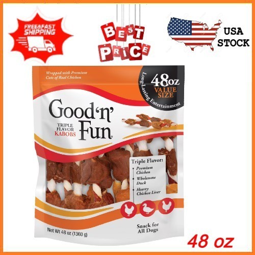 NEW Good \'n\' Fun Triple Flavor Kabobs Rawhide Chews All Dogs 48 oz FREESHIPPING