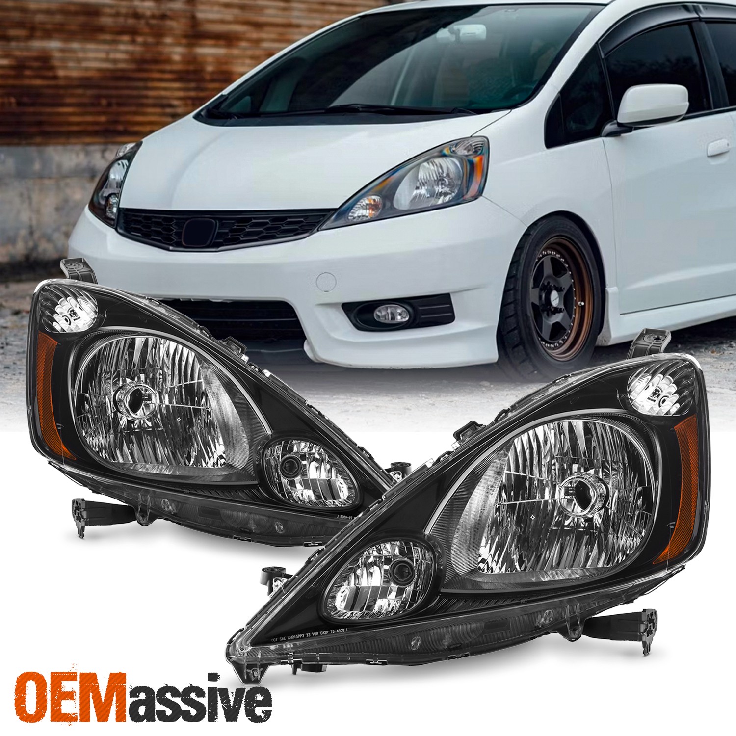 For 2012-2014 Honda Fit [Halogen Type] Black Headlights Pair Driver + Passenger