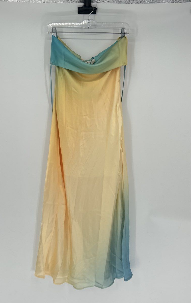 Dress Forum Womens Yellow Blue Ombre Sleeveless Tie Maxi Dress Size Small