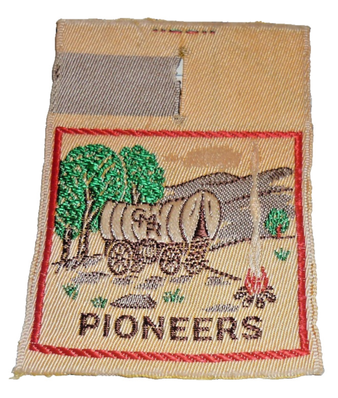 VTG Royal Rangers Pioneers Patch Covered Wagon Campfire Frontier Pocket Flap Tan VTG Royal Rangers Pioneers Patch Covered Wagon Campfire Frontier Pocket Flap Tan
