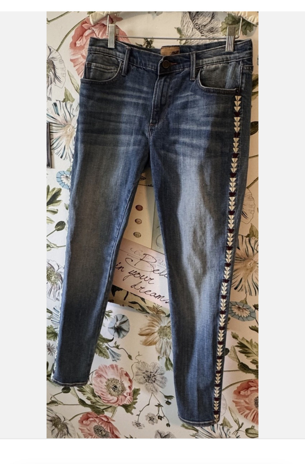 Driftwood Marilyn Classic Fit Embroidered Aztec Side Stripe Jeans Blue 29 X 29