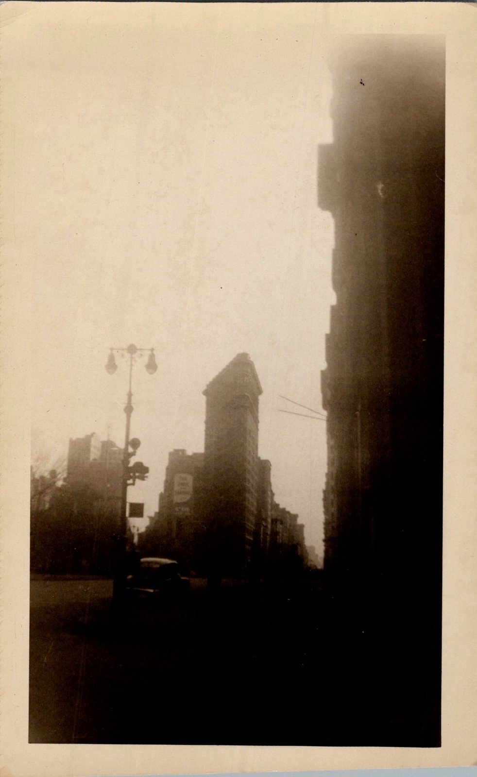 Sepia Photograph Flatiron Building Metropolitan Sign NYC c1910s Street View