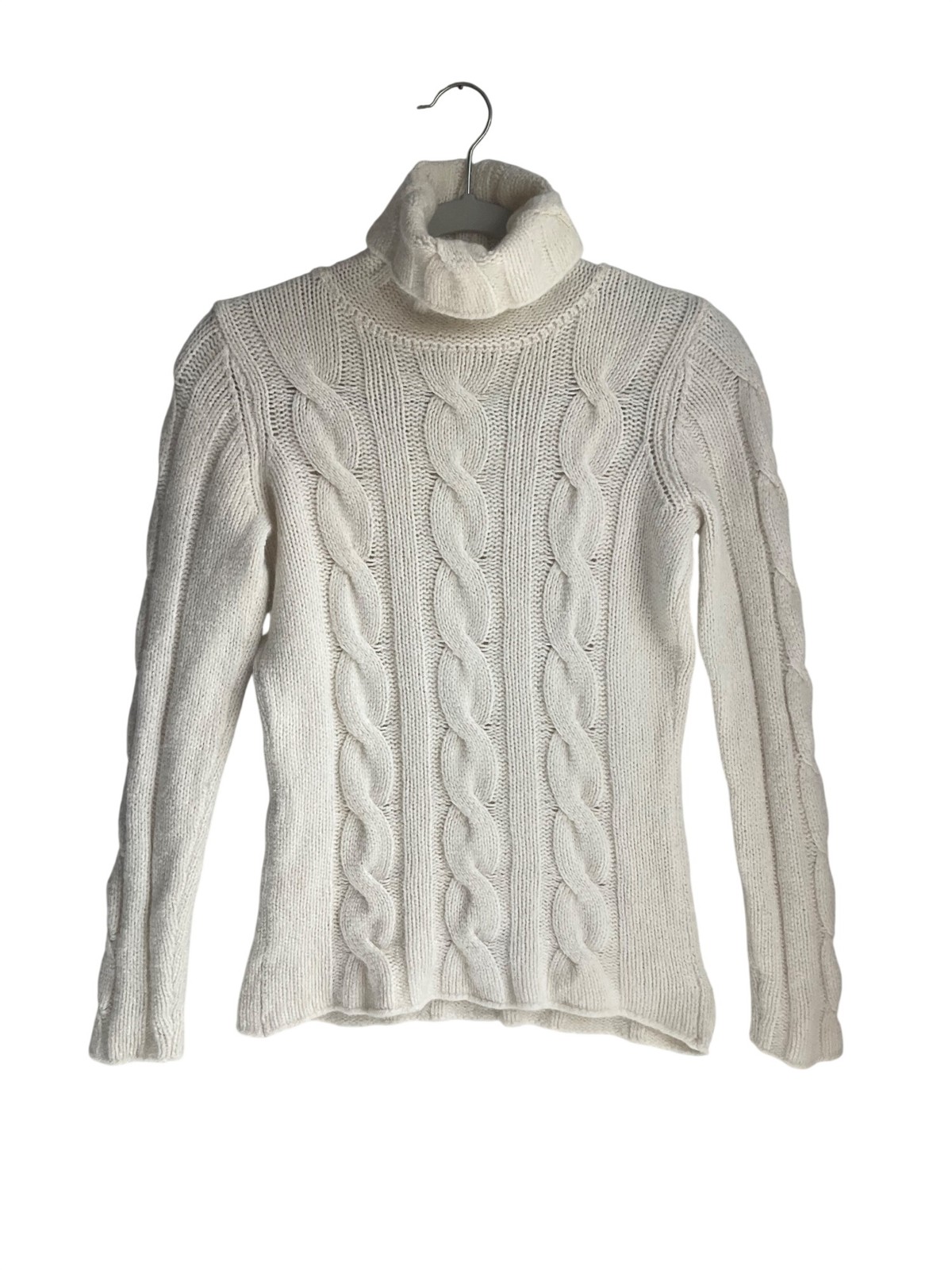 Enzo Mantovani Medium Cream Cable Knit Turtleneck Sweater Cashmere Made Italy