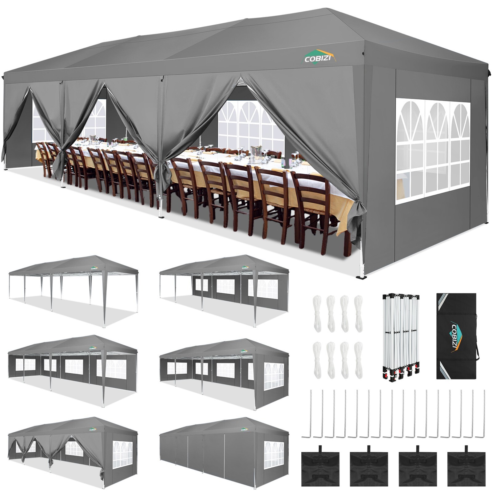 COBIZI 10x30ft Pop up Canopy with 8 Sidewalls Outdoor Commercial Instant Shelter COBIZI 10x30ft Pop up Canopy with 8 Sidewalls Outdoor Commercial Instant Shelter