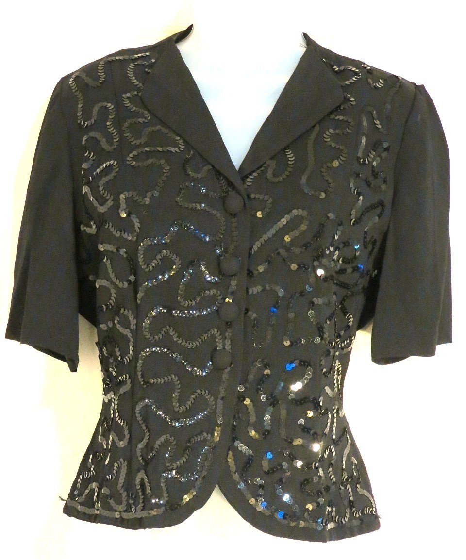 1940\'s Vintage Black Sequined Top Fits 36\ 1940\'s Vintage Black Sequined Top Fits 36\