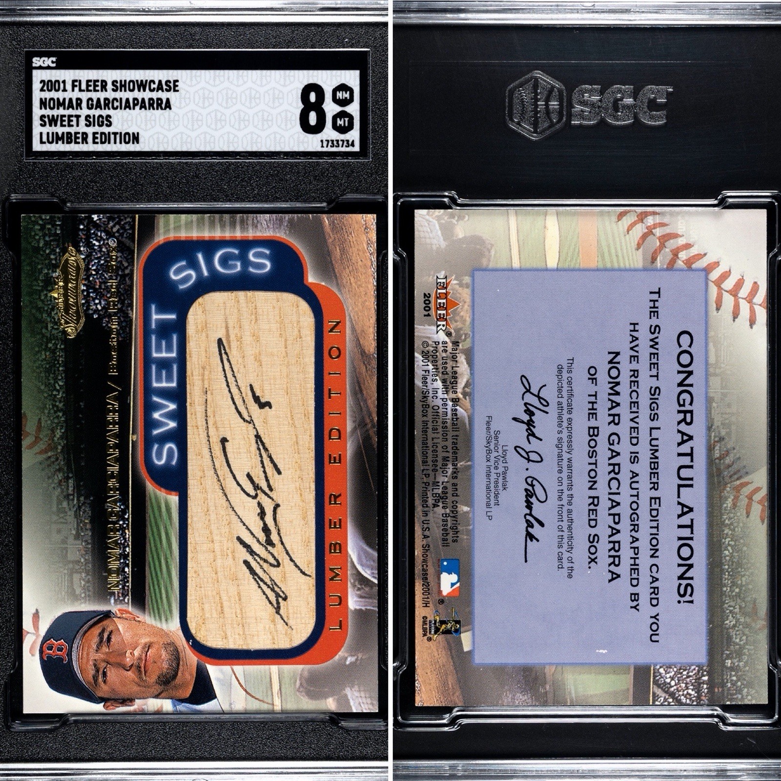2001 Fleer Showcase Nomar Garciaparra Sweet Sigs Lumber Edition Auto SGC 8 2001 Fleer Showcase Nomar Garciaparra Sweet Sigs Lumber Edition Auto SGC 8