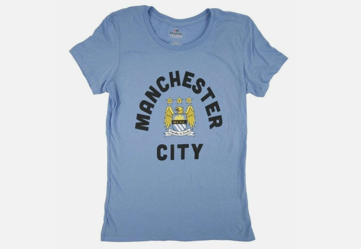 Majestic Manchester City FC EPL Coastal Blue T-Shirt Women\'s Large NEW