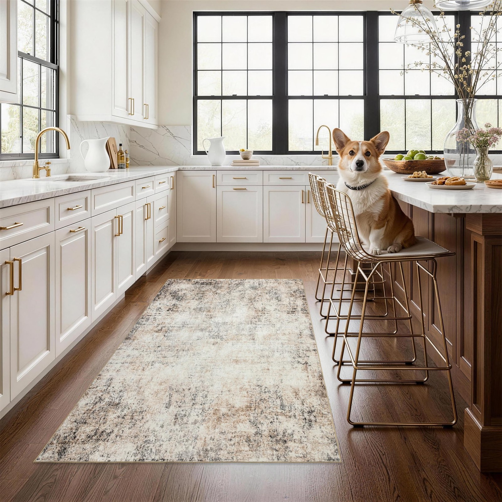 Neutral 3x5 Rug Non-Slip: Washable Area Rug for Bedroom Entryway Kitchen Bath...