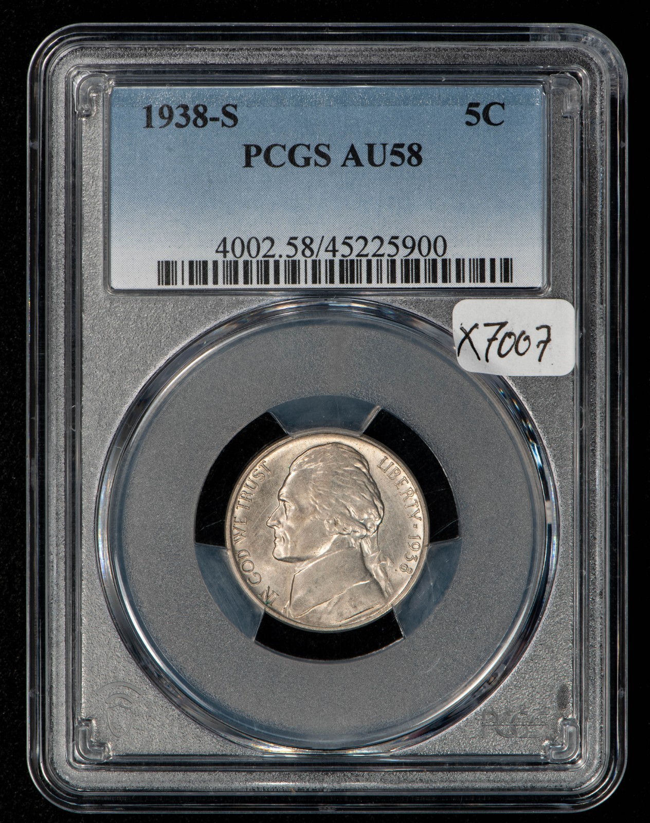 1938-S 5c Jefferson Nickel - PQ Key Date Looks UNC - PCGS AU 58 - SKU-X7007