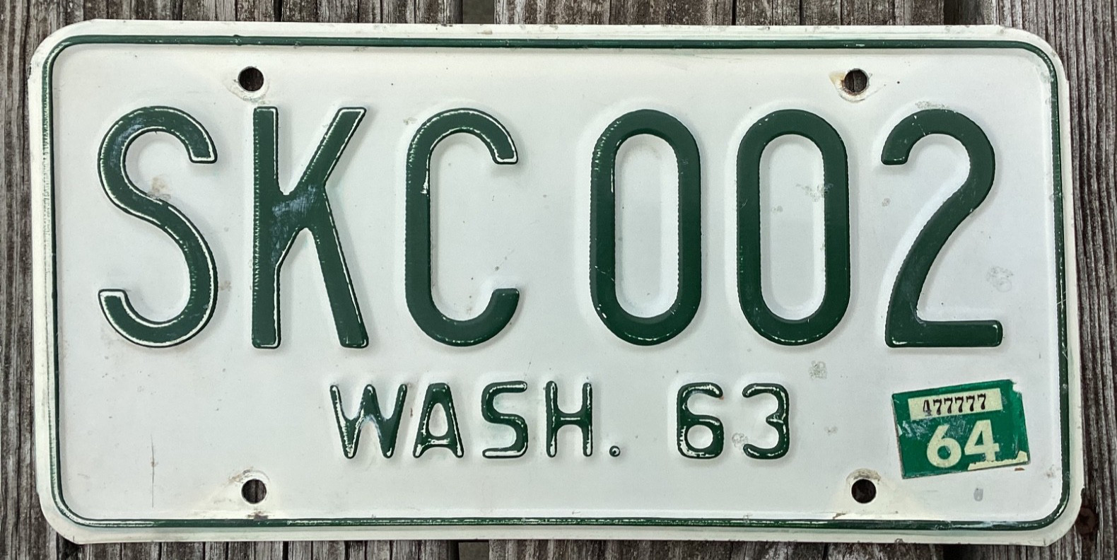 1963 WASHINGTON LICENSE PLATE SKC002 1964 SKAMANIA COUNTY SQARE DATE 77777
