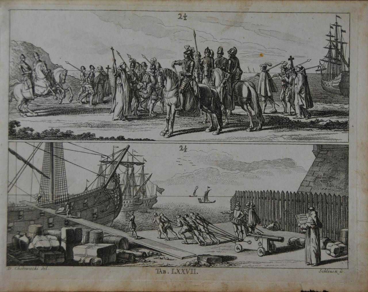 Antique 1774 Engraving Loading the Spanish Galleon Original History Art