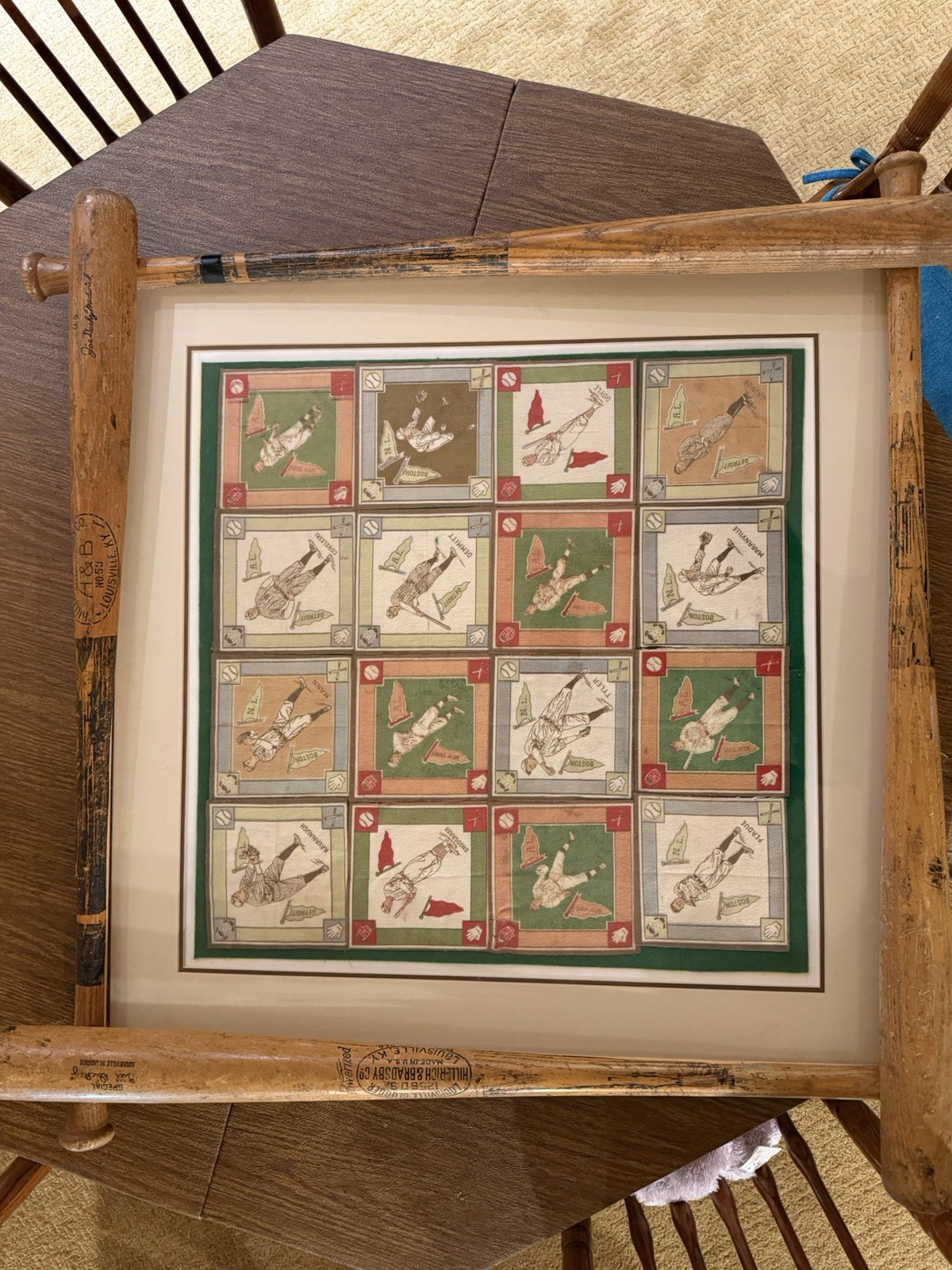 1914 B18 Baseball Blankets RARE framed display Cobb Maranville Doyle