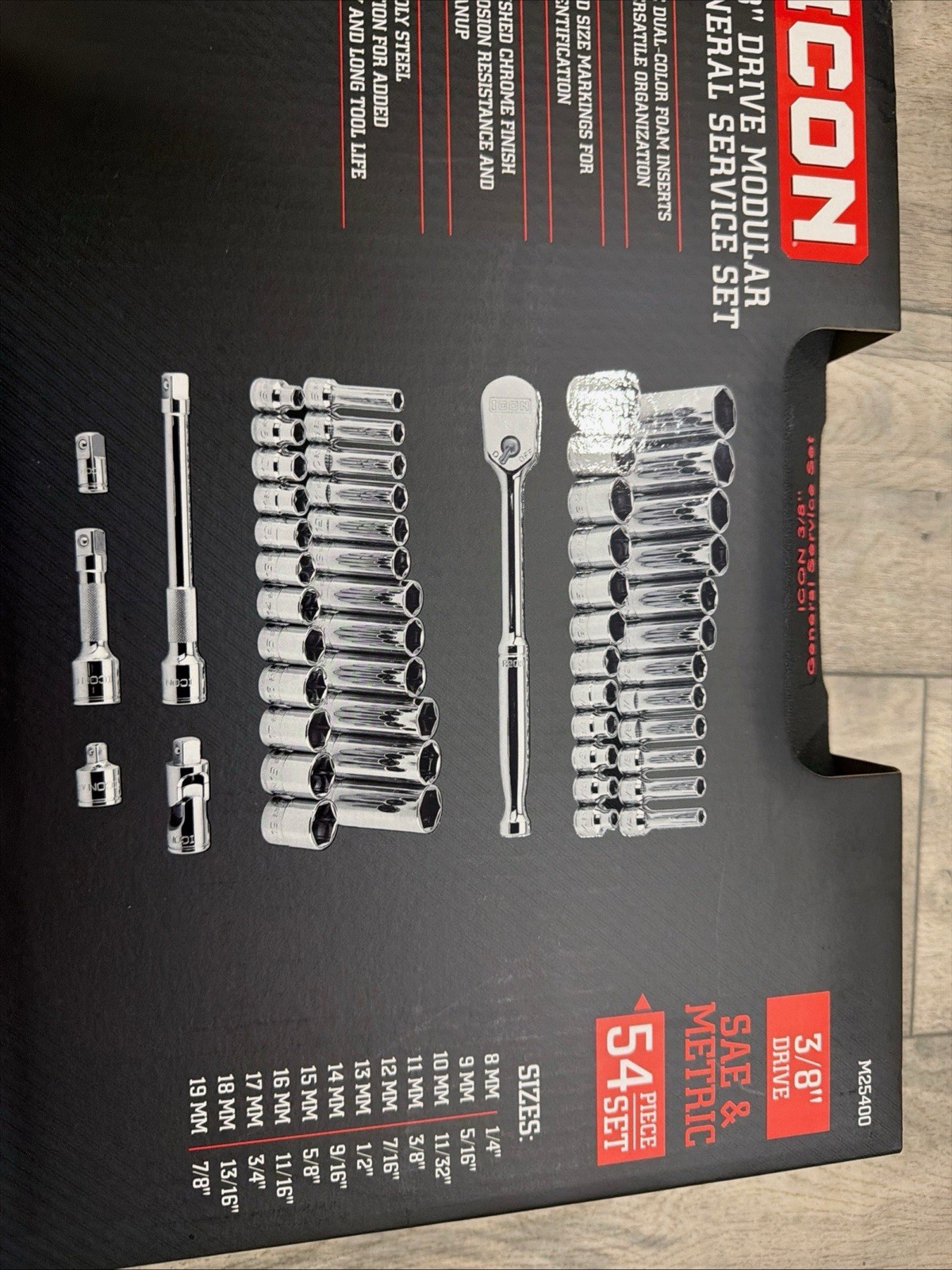 iCON 3/8 Drive 54-piece  Sae Metric Modular Socket Set M25400 70469